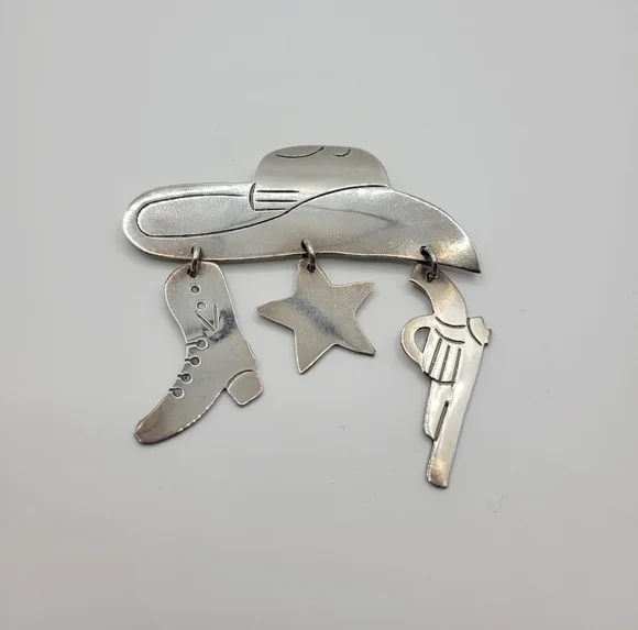 Vintage 925 Sterling Silver Taxco Mexico Large Western Cowboy Hat Pin Brooch - Picture 4 of 12